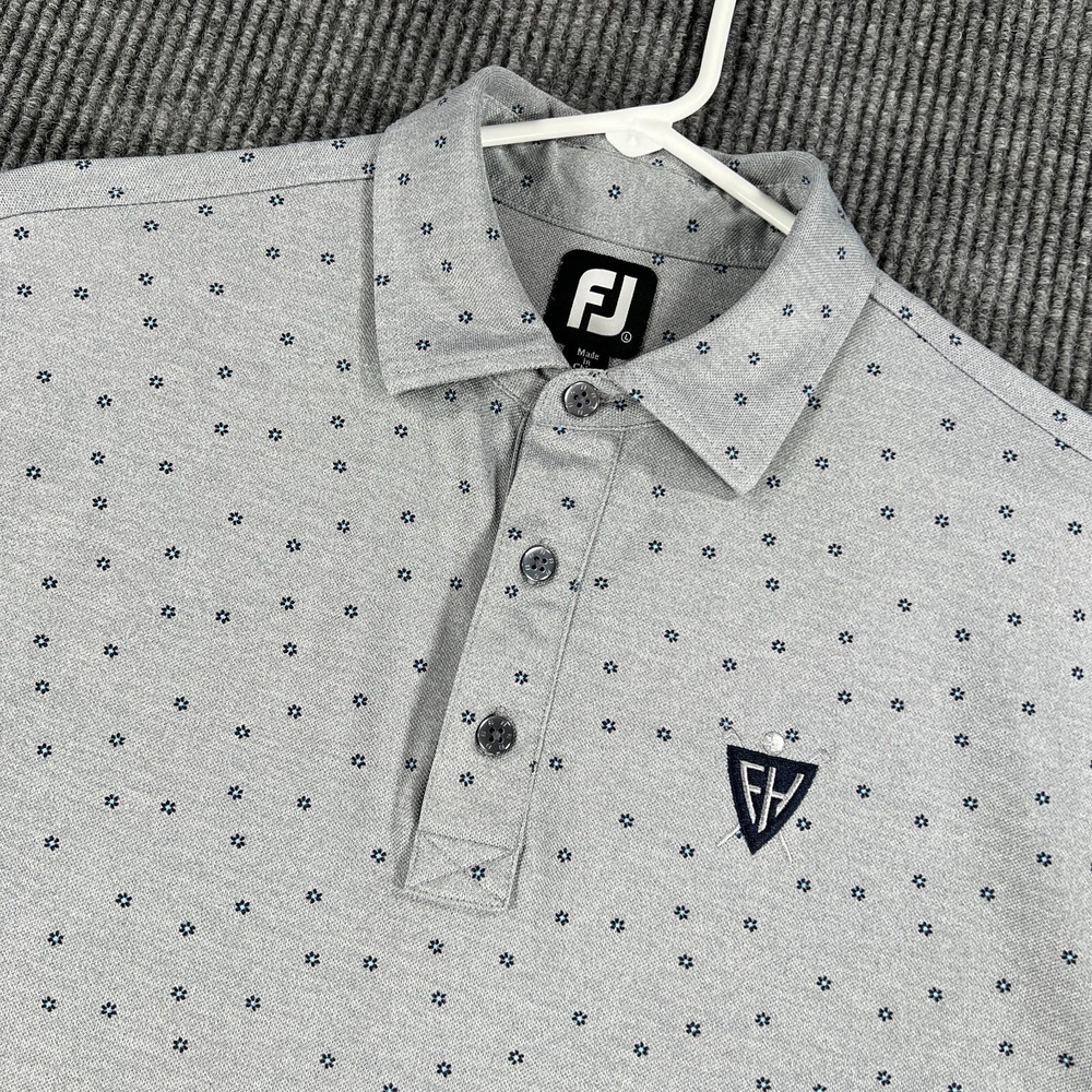 FootJoy Polo Shirt Mens Large Gray Geometric Short Sleeve Golf Outdoor Casual